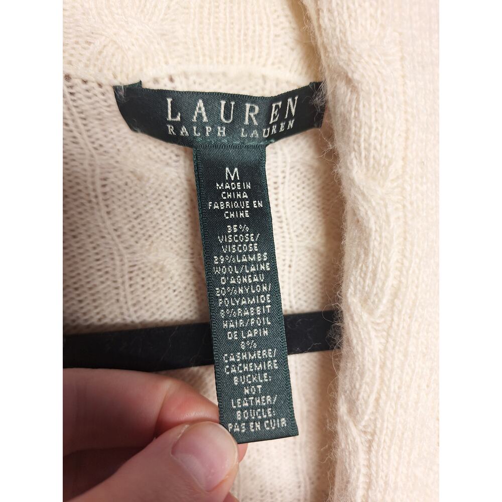 Ralph Lauren Cashmere Rabbit hair wool blend cable knit buckle cardigan sweater - Picture 4 of 6